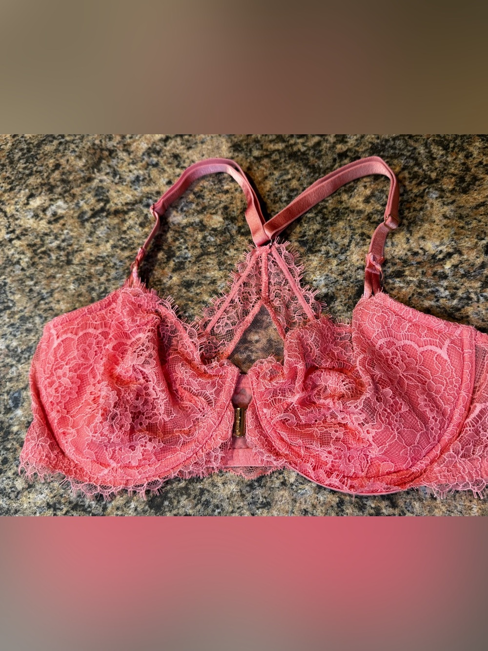 Victoria Secret Dream Angels Unlined Demi Racerback Lace Underwire Bra 36D Peach